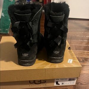 UGG Women's Black Winter Boots with Ribbon Accents
